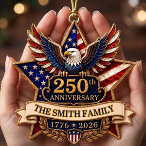 Personalized Family Name 250th Anniversary Acrylic Ornament With Patriotic Eagle Star For Christmas