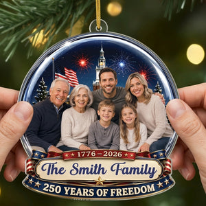 Personalized Family Photo 250th Acrylic Ornament With Fireworks Globe For Christmas Gift