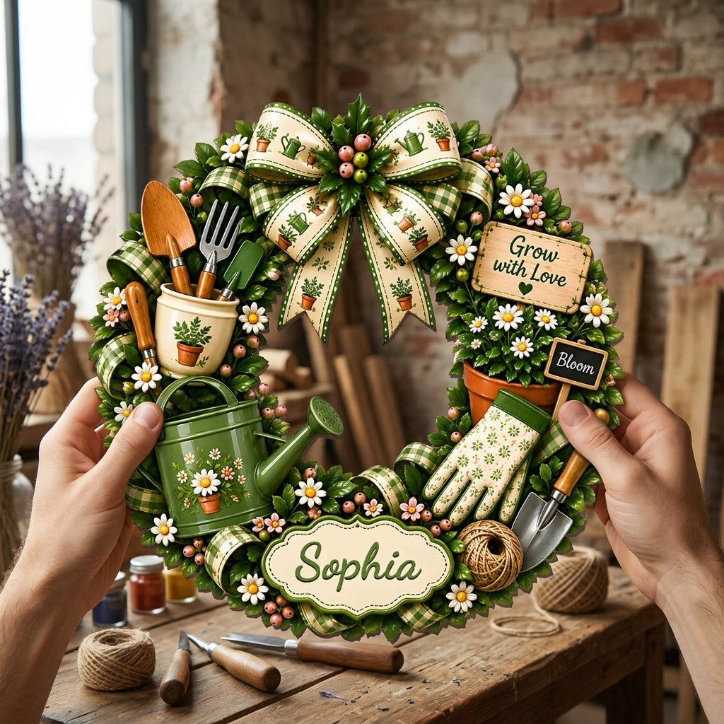 Personalized Name Wood Sign - Grow With Love Bloom For Gardener Gift
