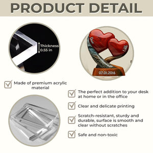 Personalized Double Heart Acrylic Plaque With Names & Date | Romantic "Two Hearts One Rhythm" Gift For Husband Wife