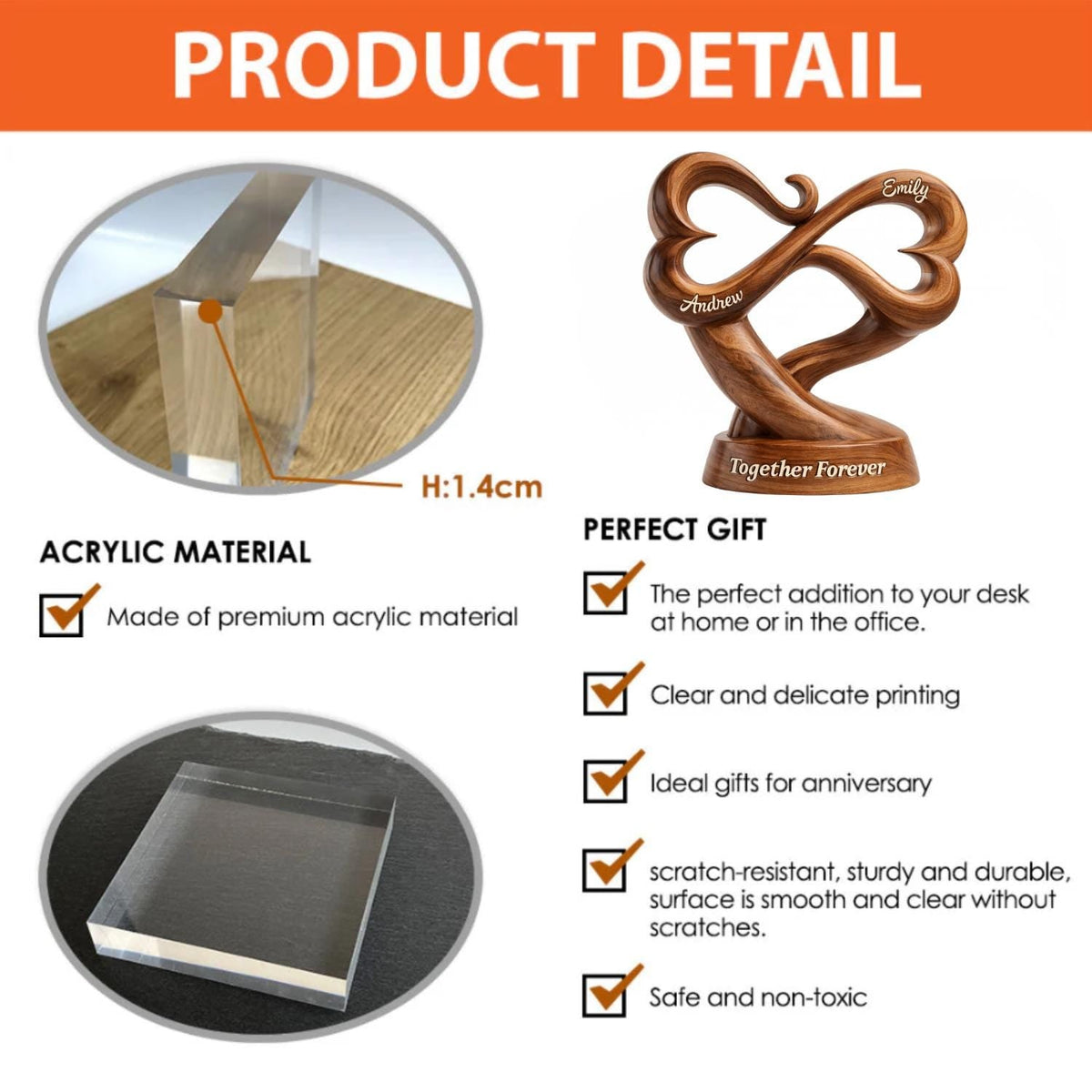 Personalized Infinity Heart Acrylic Plaque With Names | Romantic "Together Forever" Love Engagement Valentine's Day Gift For Couples