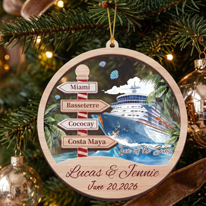 Personalized Name Christmas Ornament With Cruise Ship & Signpost For Vacation Gift