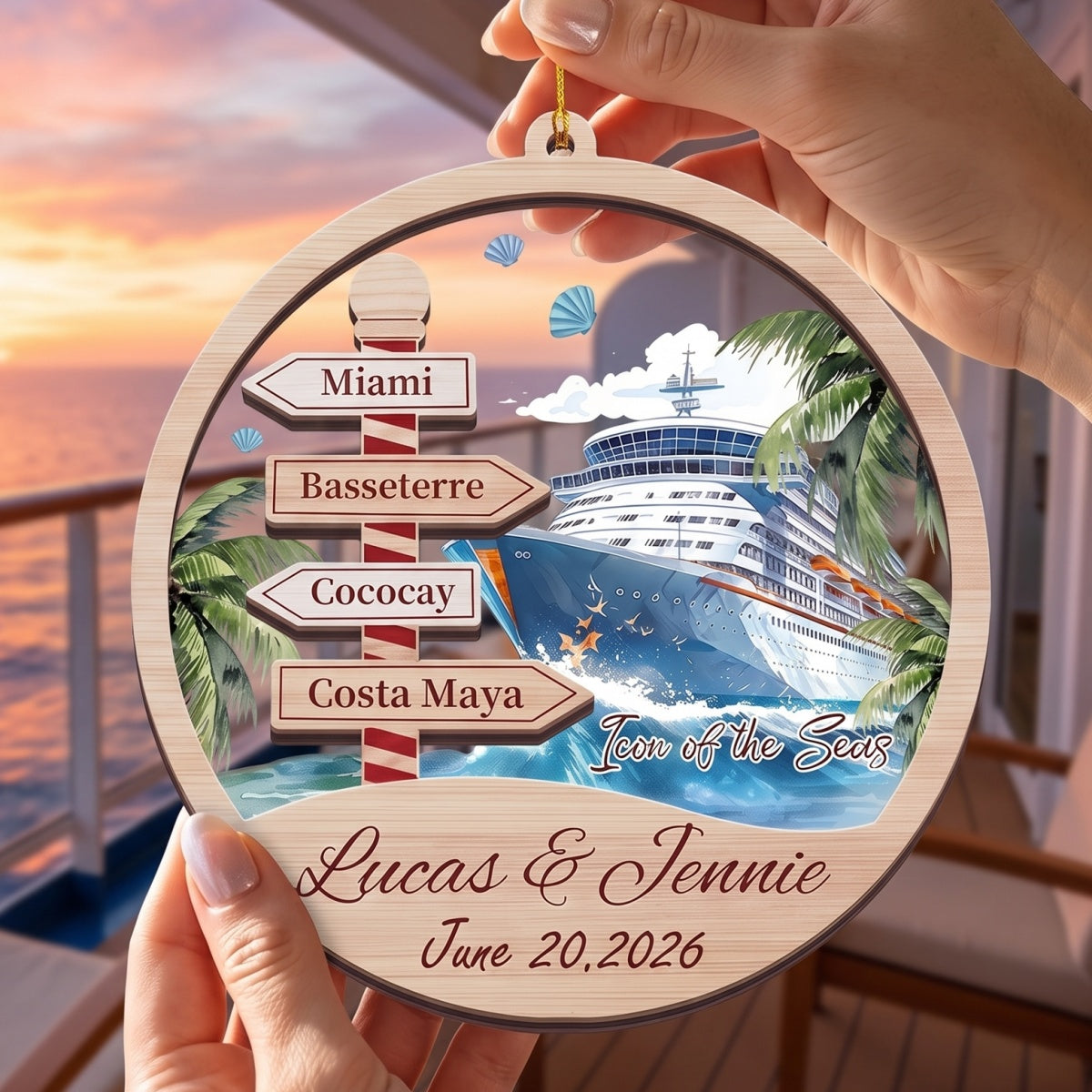 Personalized Name Christmas Ornament With Cruise Ship & Signpost For Vacation Gift