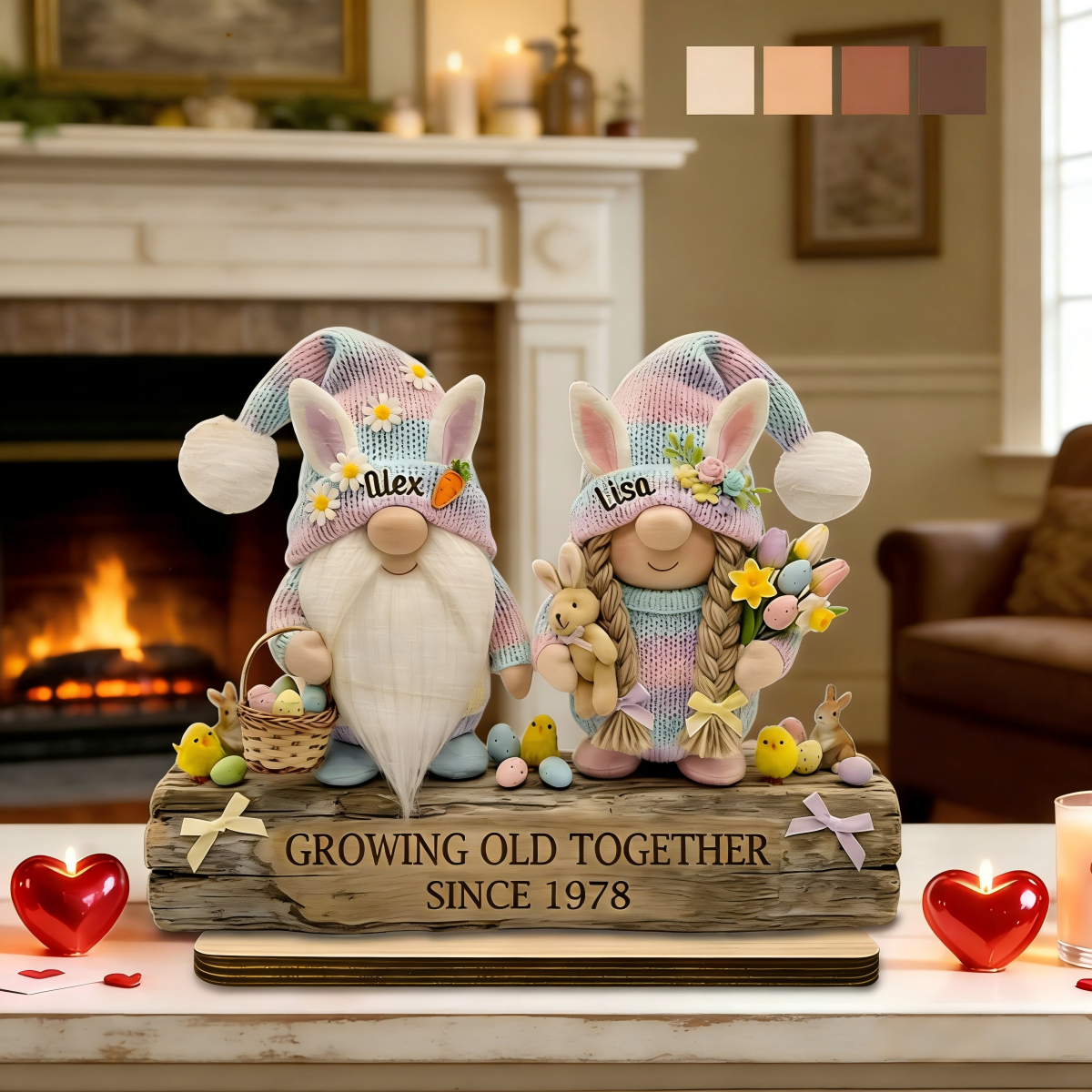Personalized 3D Effect "Growing Old Together" Wooden Plaque With Names & Year & Design | Easter Spring Gift For Couple