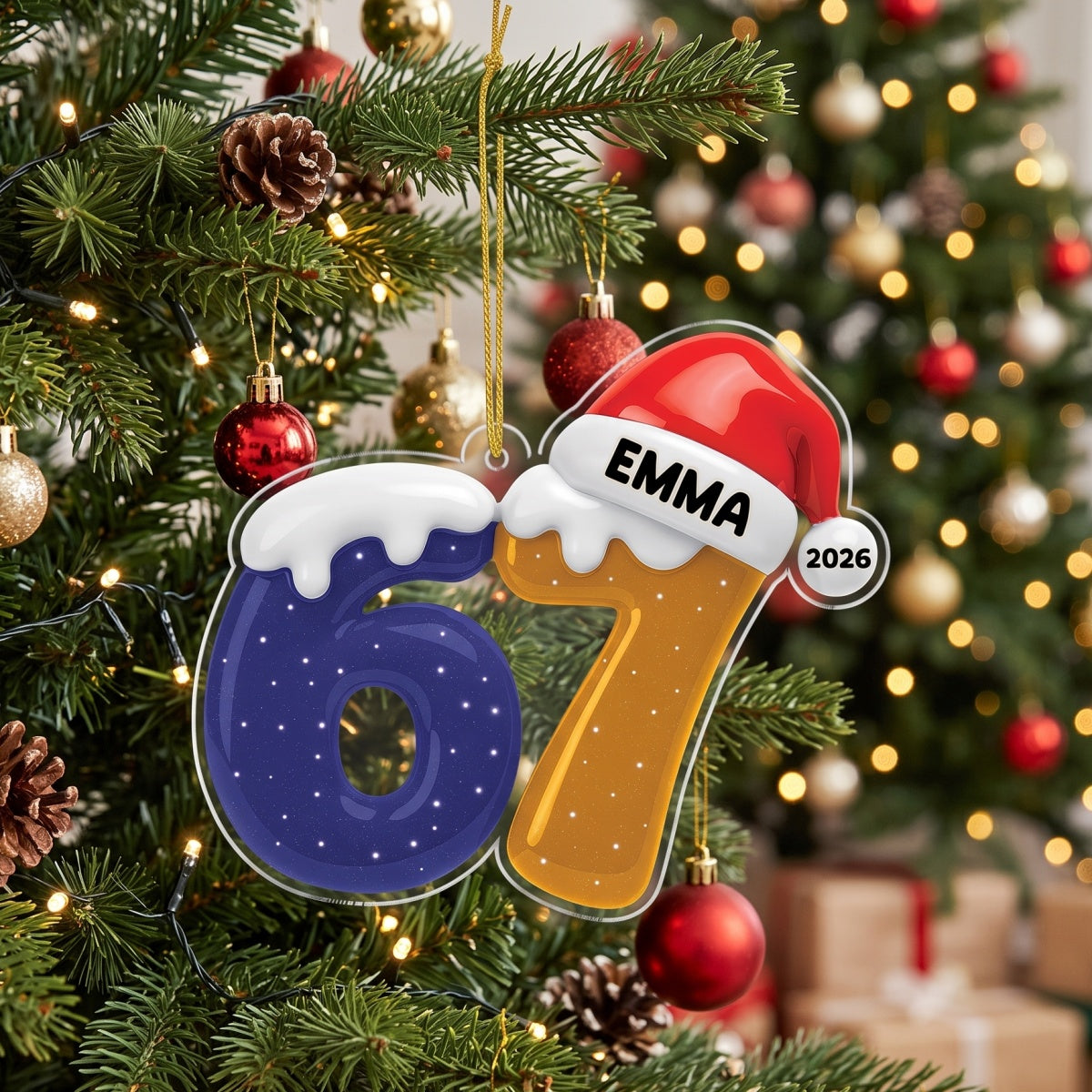 Personalized Name 67 Number Acrylic Ornament With Santa Hat For Teen Christmas Gift