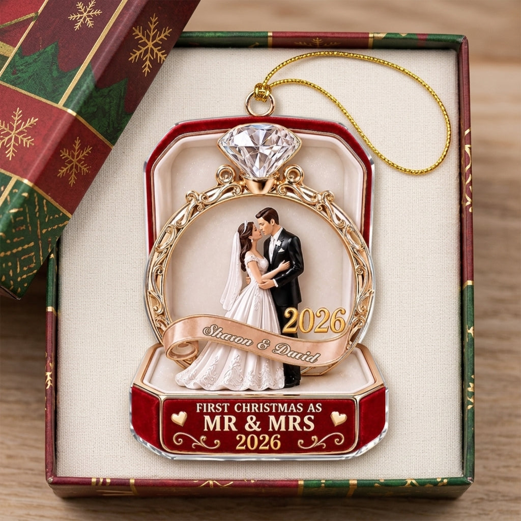 Personalized Couple Name Ornament With First Christmas As Mr & Mrs - Wedding Gift