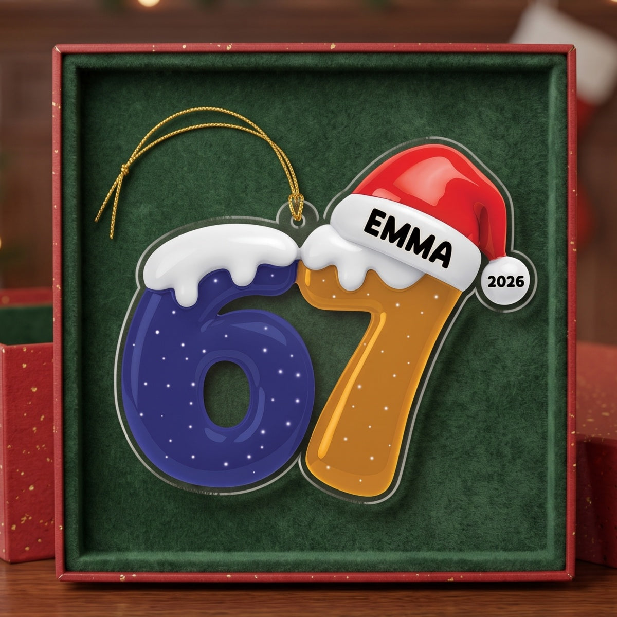 Personalized Name 67 Number Acrylic Ornament With Santa Hat For Teen Christmas Gift