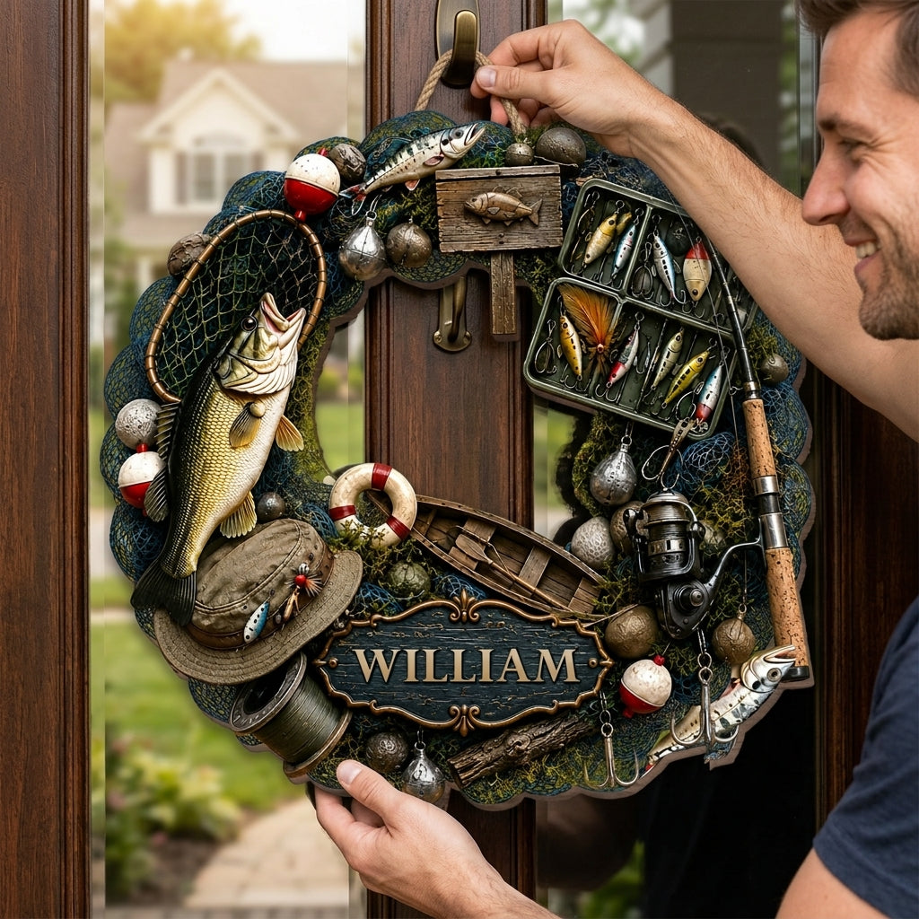 Personalized Name Fishing Wooden Door Sign - A Life Spent Fishing For Lake House Bass Decor