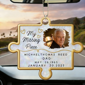 Personalized "Our Missing Piece" Acrylic Car Ornament With Photo & Name & Dates - Heartfelt Sympathy Gift Memorial Keepsake For Loss Of Family