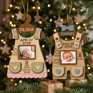 Personalized Photo Baby First Christmas Wooden Ornament With Birth Stats - Baby Milestone Keepsake