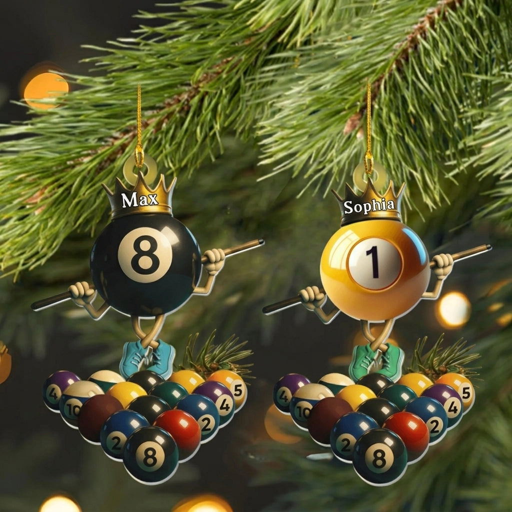 Personalized Name King Of Billiards Acrylic Ornament For Christmas Pool Player Gift