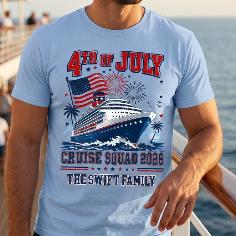 Personalized USA 250th Cruise Squad Patriotic Tee With Name - 4th Of July Gift For Family
