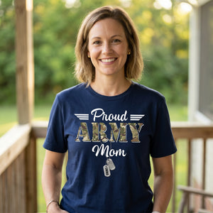 Personalized America 250 Proud Army Mom T-Shirt With Name & Title- 4th Of July Gifts For Parents