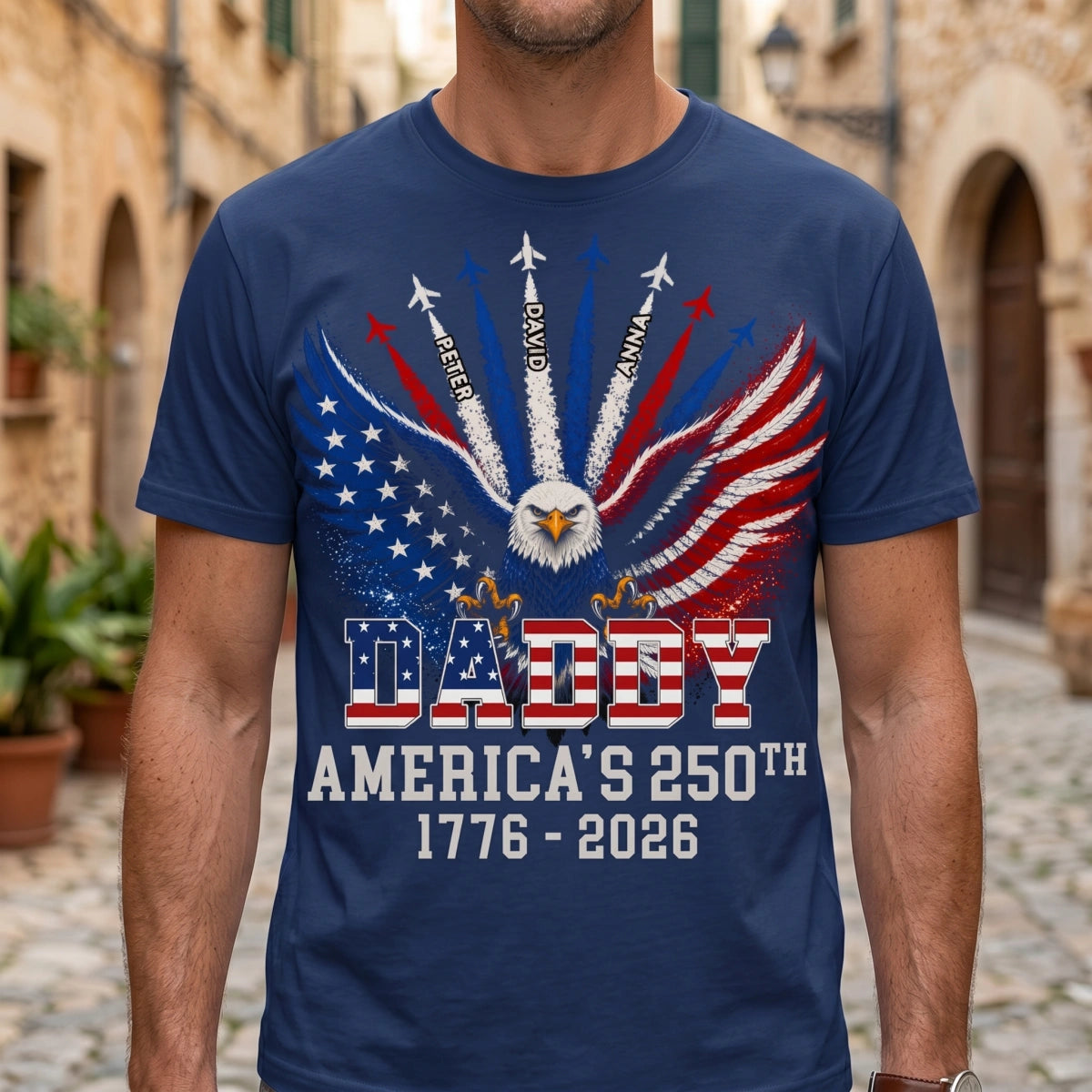 Personalized America 250th Anniversary T-shirt With 1-8 Kid's Names - Father's Day Gift For Him