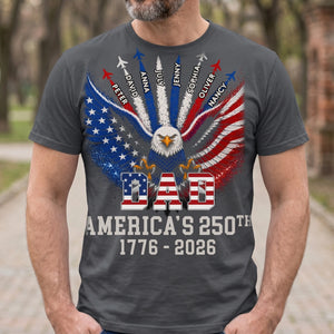 Personalized America 250th Anniversary T-shirt With 1-8 Kid's Names - Father's Day Gift For Him