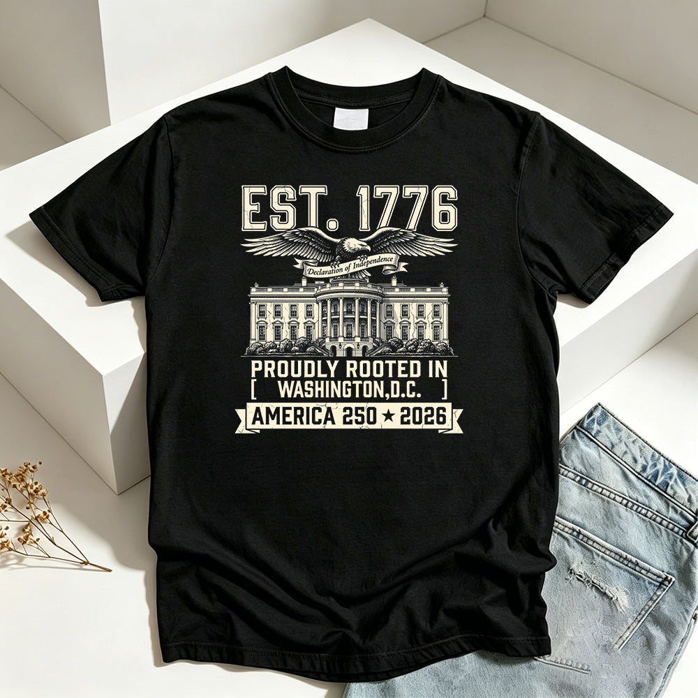 Personalized "Proudly Rooted In" Patriotic Tee With Home State Name - 250th Independence Gift For Family