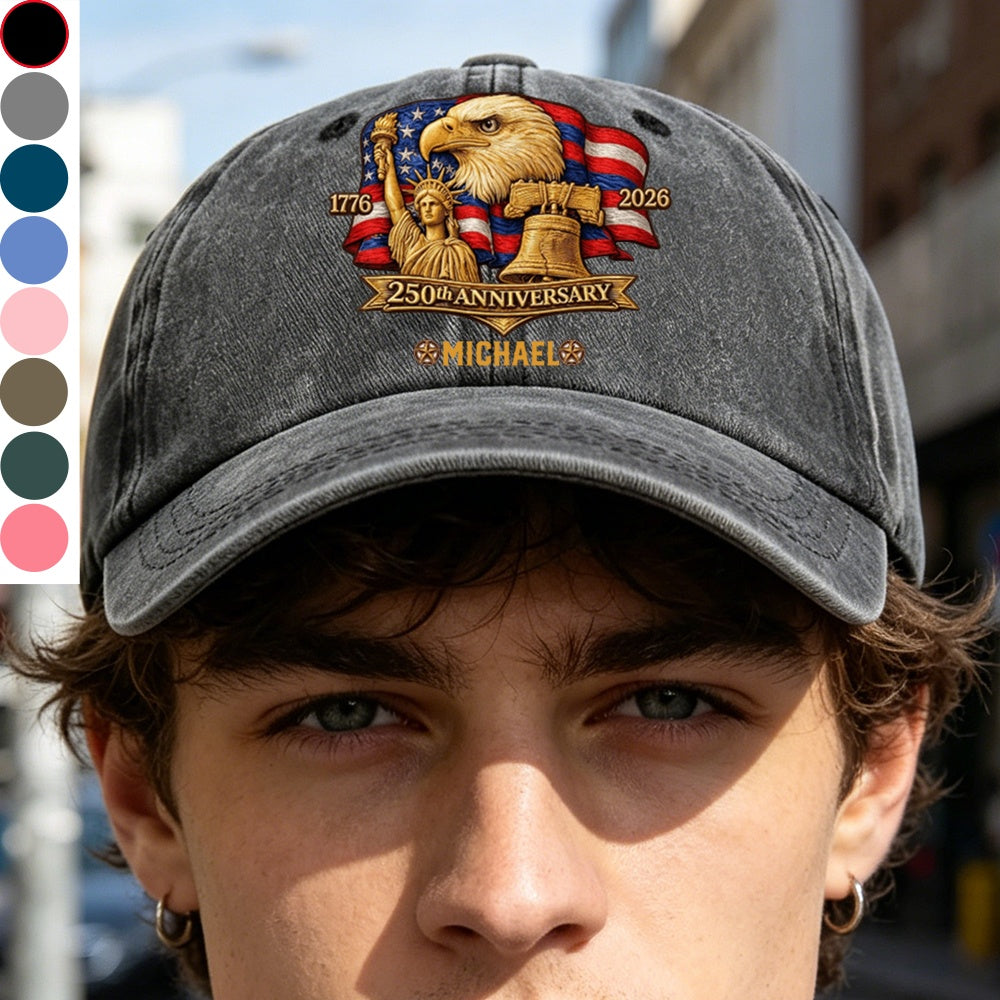Customized Vintage Patriotic Eagle Liberty Bell Badge Baseball Cap - America 250th Anniversary Gift
