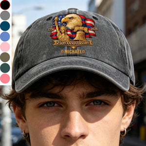Customized Vintage Patriotic Eagle Liberty Bell Badge Baseball Cap - America 250th Anniversary Gift
