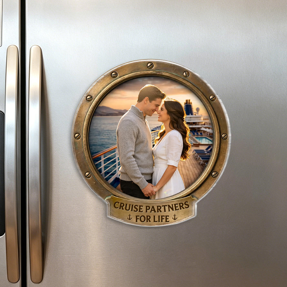Personalized Fridge Cruise Door Magnet With Photo Porthole Design - Vacation Travel Gift For Couples