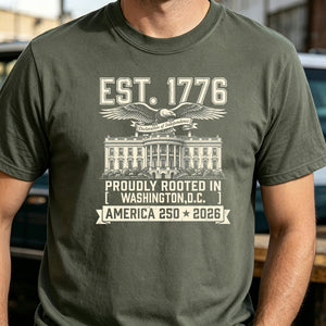 Personalized "Proudly Rooted In" Patriotic Tee With Home State Name - 250th Independence Gift For Family