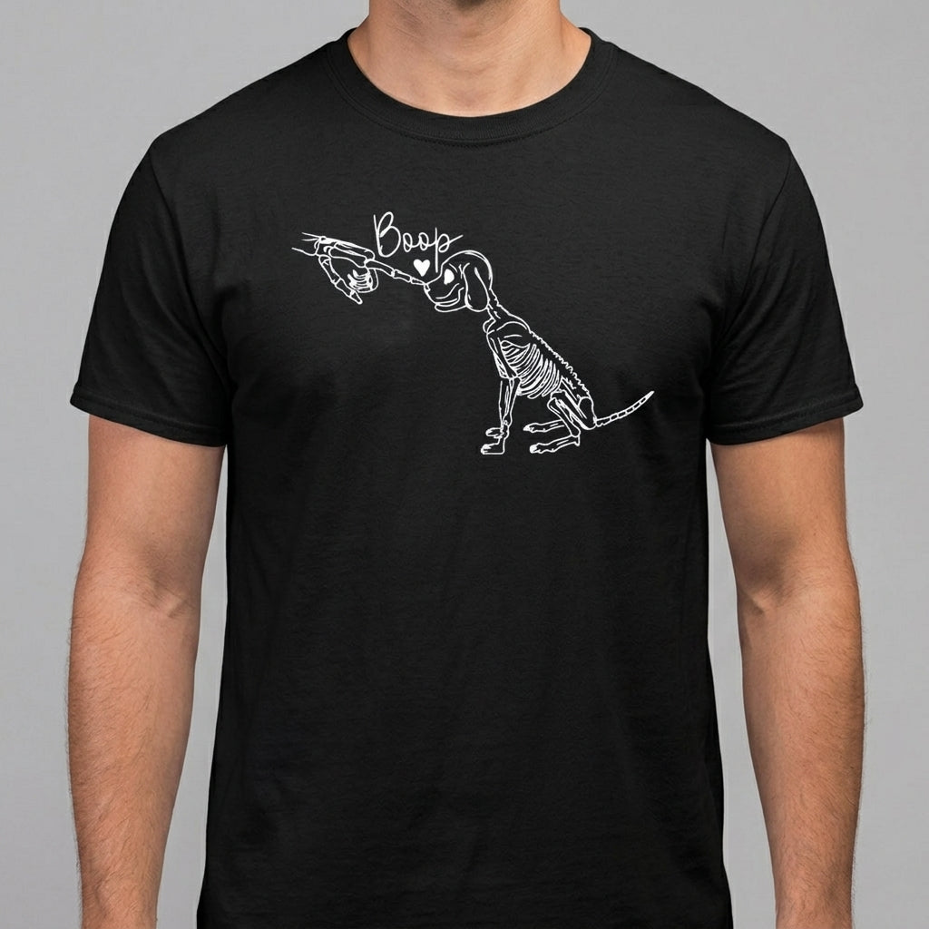 Skeleton Dog Heart T-Shirt With Hand Boop Graphic For Halloween Pet Lover Gift