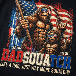 Personalized Names Dadsquatch T-Shirt With American Flag Bigfoot For Father's Day Gift