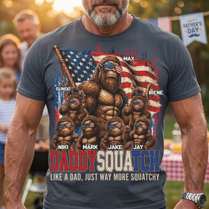Personalized Names Dadsquatch T-Shirt With American Flag Bigfoot For Father's Day Gift