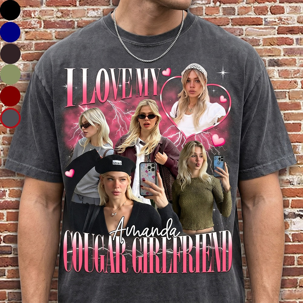Personalized Photo I Love My Girlfriend T-Shirt With 90s Bootleg Graphic Funny Valentine Gift