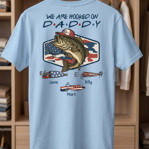 Personalized Kids Names Fishing T-Shirt With America 250th Bass Graphic Patriotic Father's Day Gift