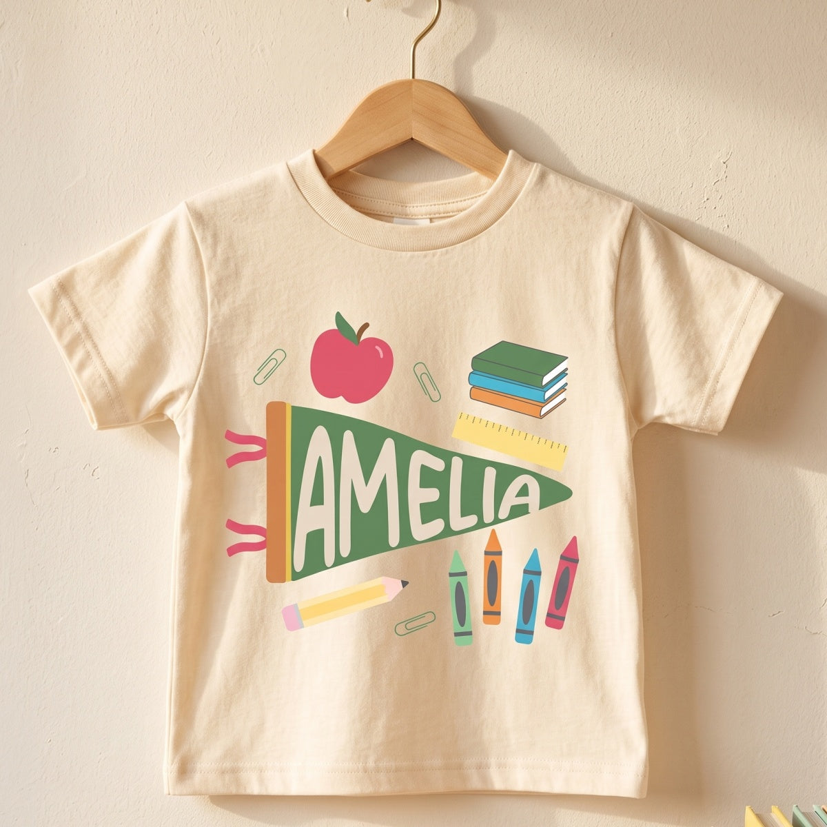 Personalized Name Kids T-Shirt With Pennant Flag School Doodle For Back To School Gift