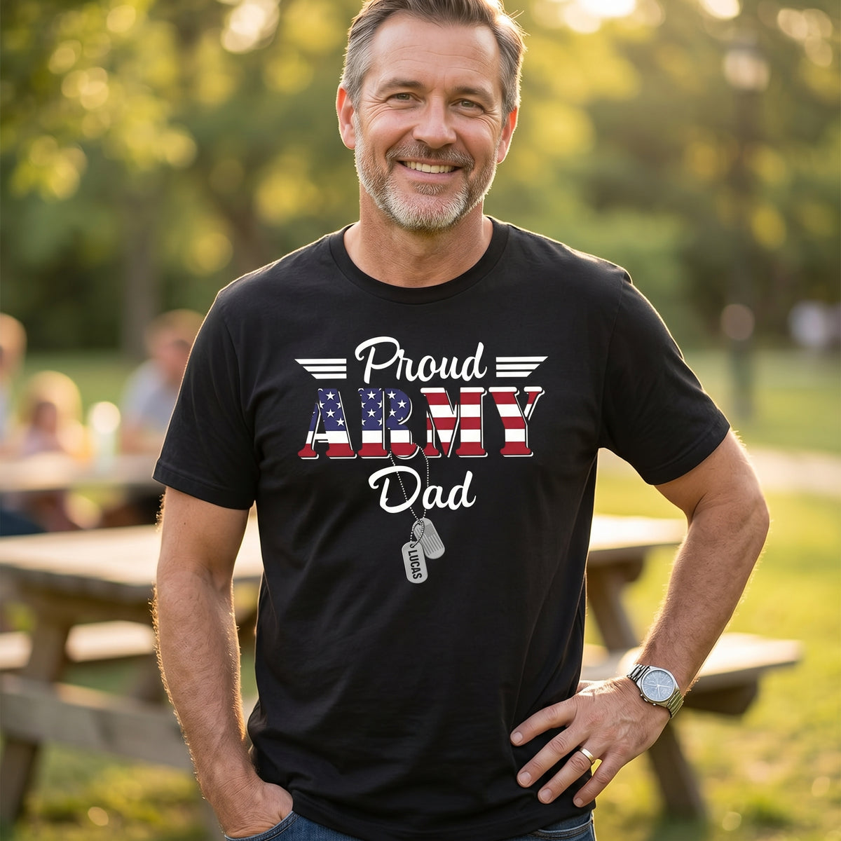 Personalized America 250 Proud Army Mom T-Shirt With Name & Title- 4th Of July Gifts For Parents
