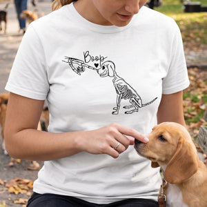 Skeleton Dog Heart T-Shirt With Hand Boop Graphic For Halloween Pet Lover Gift