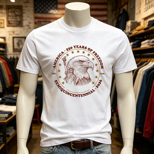 Personalized USA 250 Years Of Freedom Tee With Eagle Liberty Crest - Independence 2026 Gift For Family