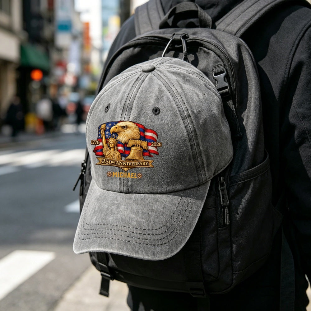 Customized Vintage Patriotic Eagle Liberty Bell Badge Baseball Cap - America 250th Anniversary Gift