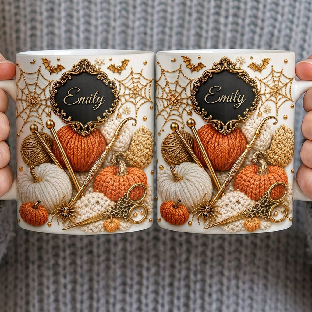 Personalized Name Ceramic Coffee Mug - Cozy Fall Crochet Vibes For Crocheter Gift