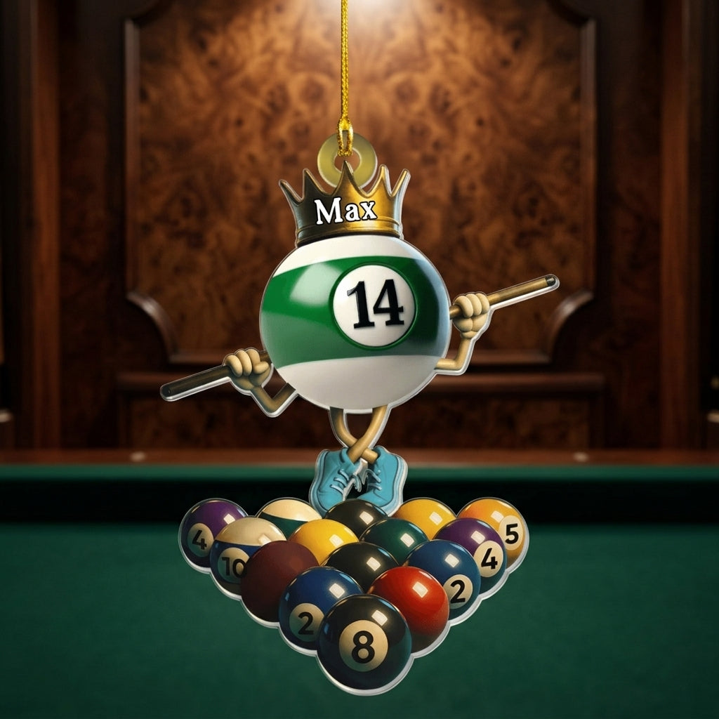 Personalized Name King Of Billiards Acrylic Ornament For Christmas Pool Player Gift