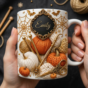 Personalized Name Ceramic Coffee Mug - Cozy Fall Crochet Vibes For Crocheter Gift