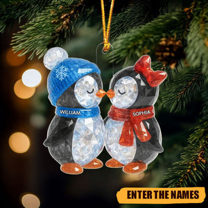 Personalized Crystal-Effect Penguin Couple Acrylic Ornament With Names -  Christmas Gift | Anniversary Keepsake For Couples & Fiancés