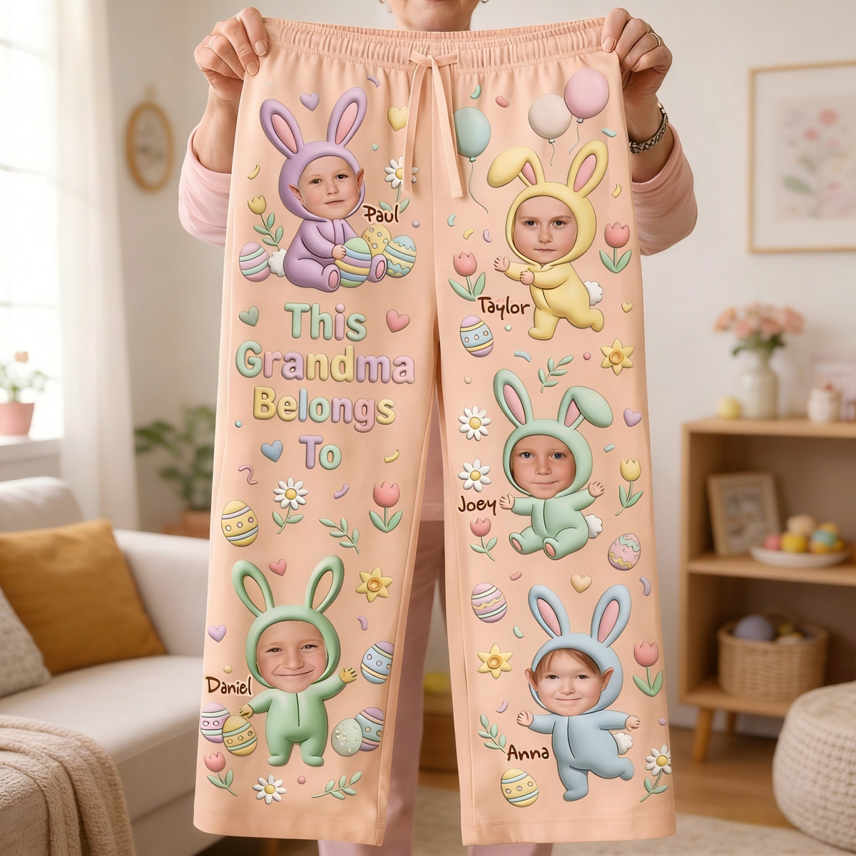 Personalized "This Grandma Belongs To" Pajama Pants With 1-5 Grandkids' Photos & Names | Easter Gifts