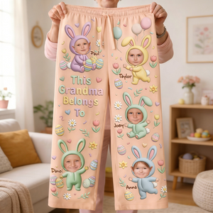 Personalized "This Grandma Belongs To" Pajama Pants With 1-5 Grandkids' Photos & Names | Easter Gifts