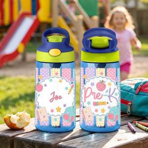 Personalized Name Grade Water Bottle For Kids Back To School Gift