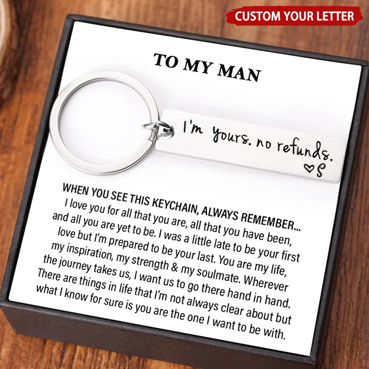 Personalized "I'm Yours No Refunds" Keychain With Initial | Funny Anniversary Valentine's Day Gift For Couple & Partners