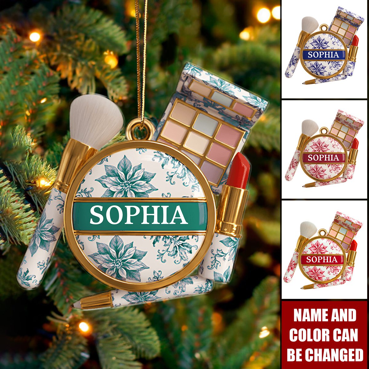 Personalized Makeup Kit 3D Effect Acrylic Ornament With Name & Color -  Christmas Gift | Keepsake For Girls & Makeup Artists
