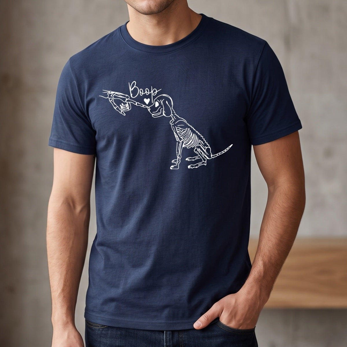 Skeleton Dog Heart T-Shirt With Hand Boop Graphic For Halloween Pet Lover Gift