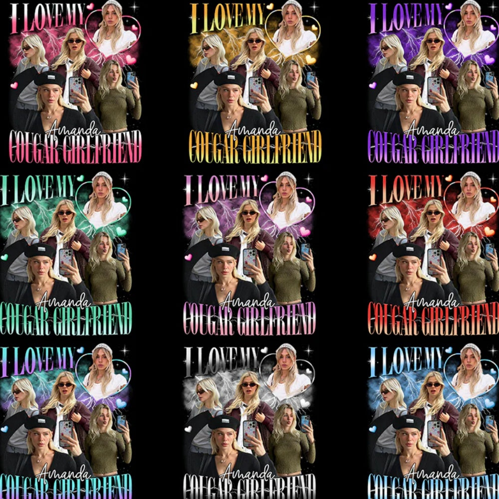 Personalized Photo I Love My Girlfriend T-Shirt With 90s Bootleg Graphic Funny Valentine Gift