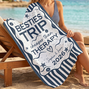 Personalized Name Year Beach Towel With Retro Stripe For Besties Summer Trip
