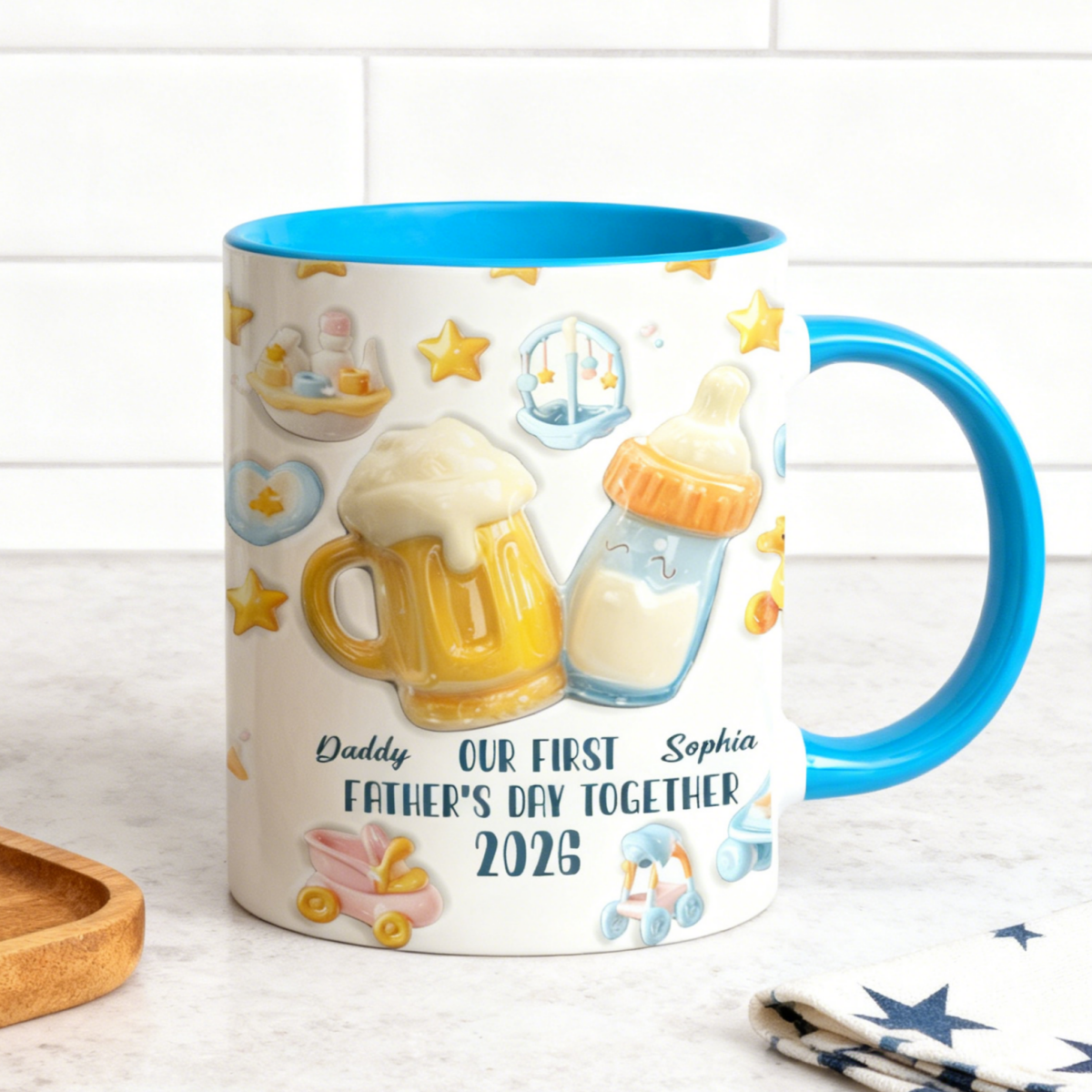 Personalized "Our First Father's Day Together" Ceramic Accent Mug With Names & Year | Heartfelt 2026 Gift For New Dads