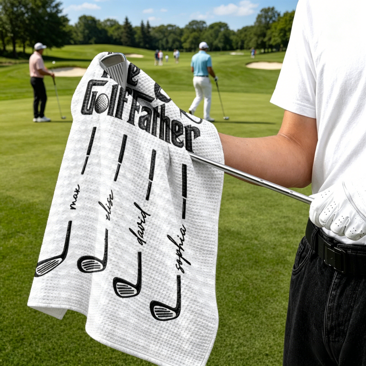 Personalized One More Round Please Golf Towel With 1-10 Kids' Names - Father's Day Gift For Dad & Grandpa