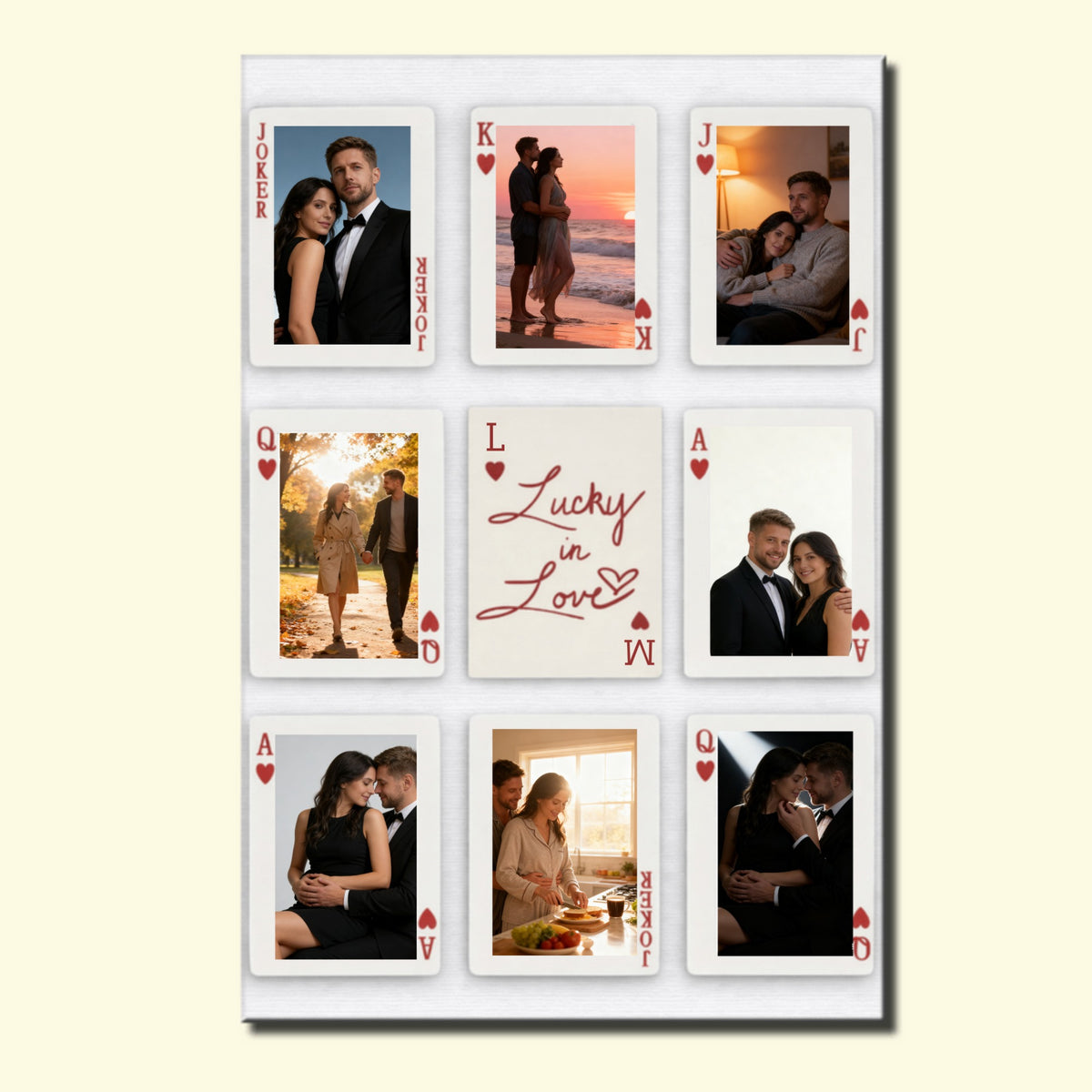 Personalized Lucky In Love Playing Cards Vertical Poster With 8 Photos & Names - Valentine's Day Anniversary Gift For Couples & Soulmates