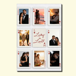 Personalized Lucky In Love Playing Cards Vertical Poster With 8 Photos & Names - Valentine's Day Anniversary Gift For Couples & Soulmates